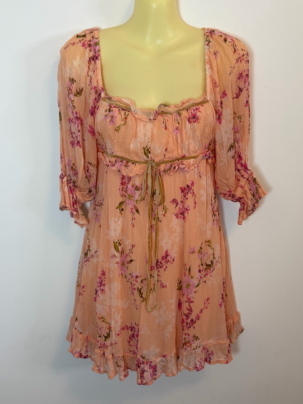 Free People Peach Floral Empire Waist Babydoll Dress